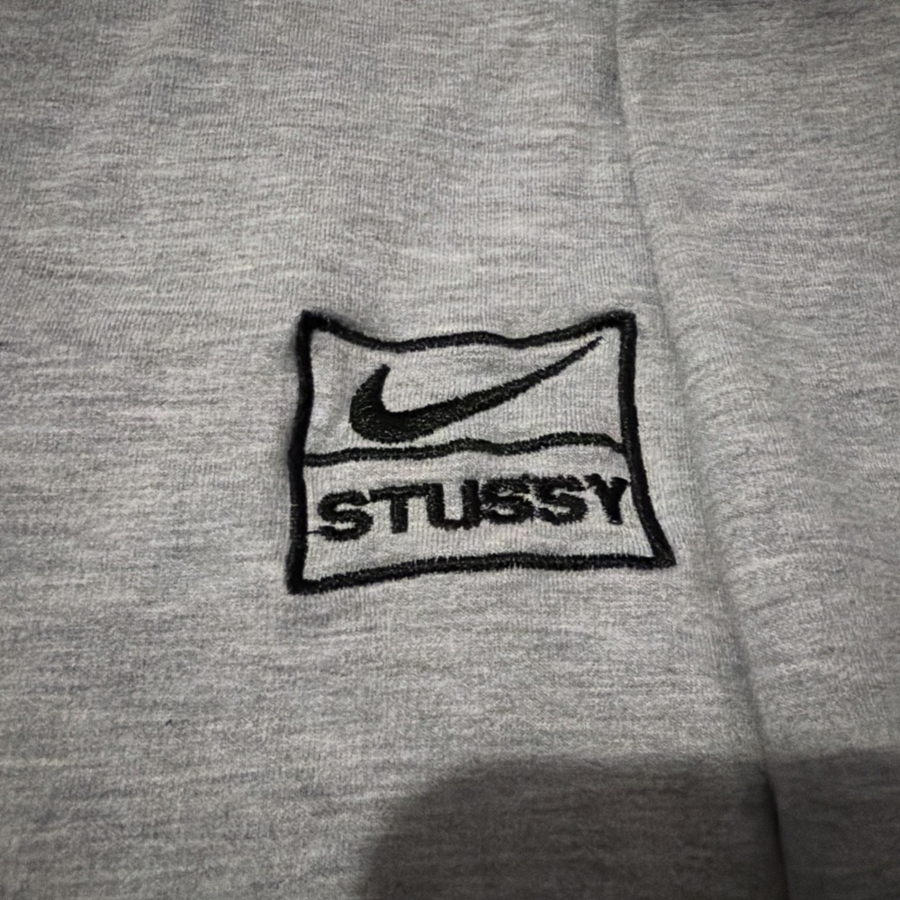 Nike x Stussy Sweatshirt Heather Gray Embroidered Logo Crewneck Mens Streetwear - Picture 2 of 6